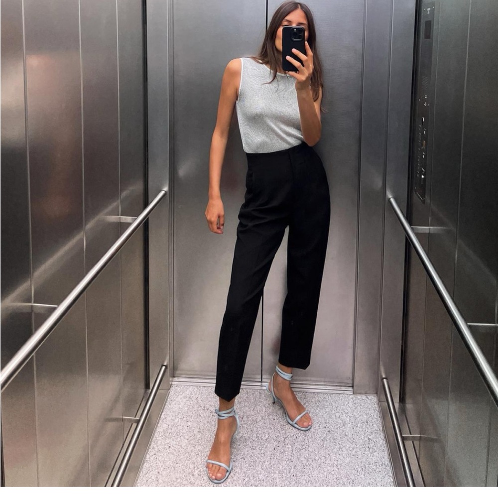black zara work trousers high waisted pants